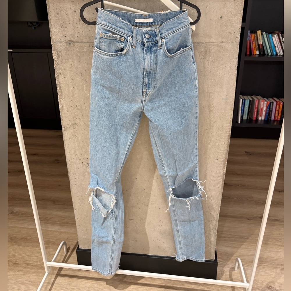 Helmut Lang Light Blue Distressed Straight Leg Jeans